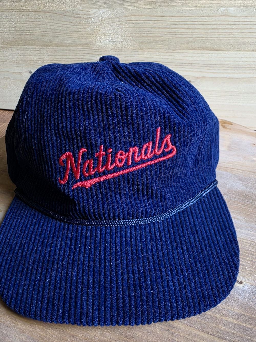 Nationals Navy Corduroy Mens Cap with Red Embroidery